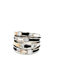 Load image into Gallery viewer, Sterling Silver Ring With Mother Of Pearl, Enamel Inlay, And Clear Cubic Zirconia