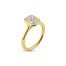 Load image into Gallery viewer, Radiant Lab Grown Diamond Solitaire Ring with Bezel set in 14K Yellow Gold