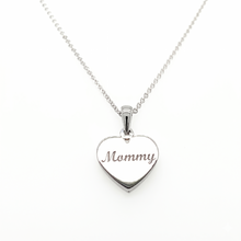Load image into Gallery viewer, Custom Name "MOMMY" Heart engraved Pendant Necklace Set in 14K White Gold