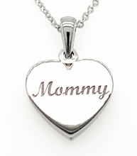 Load image into Gallery viewer, Custom Name "MOMMY" Heart engraved Pendant Necklace Set in 14K White Gold