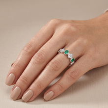 Load image into Gallery viewer, Oval Zambian Emeralds & Diamond Band set in 18K White Gold