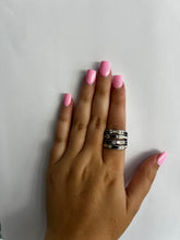 Load image into Gallery viewer, Sterling Silver Ring With Mother Of Pearl, Enamel Inlay, And Clear Cubic Zirconia