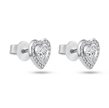 Load image into Gallery viewer, Heart Diamond Stud Earrings in 18K White Gold