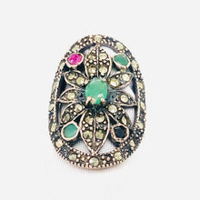 Load image into Gallery viewer, Sterling Sliver Marcasite Multi Precious Stone Ring