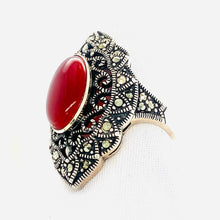 Load image into Gallery viewer, Sterling Silver Marcasite Art Deco Ring
