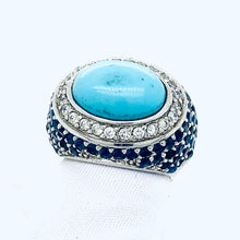 Load image into Gallery viewer, Sterling Silver Oval Turquoise and CZ Cocktail Ring