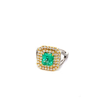 Load image into Gallery viewer, Custom Colombian Emerald U Pave Diamonds in 18K Yellow and White Gold