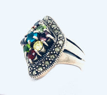 Load image into Gallery viewer, Sterling Silver Marcasite and Multicolor Stone Ring