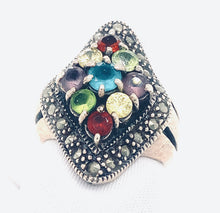 Load image into Gallery viewer, Sterling Silver Marcasite and Multicolor Stone Ring