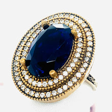 Load image into Gallery viewer, Sterling Silver Blue and Clear CZ Cocktail Ring