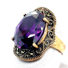 Load image into Gallery viewer, Sterling Silver Marcasite and synthetic Amethyst Ring
