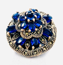 Load image into Gallery viewer, Sterling Silver Marcasite and Blue CZ Cocktail Ring