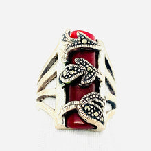 Load image into Gallery viewer, Sterling Silver Marcasite and Garnet Ring