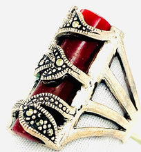 Load image into Gallery viewer, Sterling Silver Marcasite and Garnet Ring