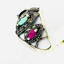 Load image into Gallery viewer, Sterling Silver Marcasite and Multi Precious Stone Ring