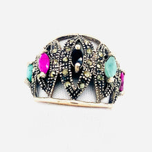 Load image into Gallery viewer, Sterling Silver Marcasite and Multi Precious Stone Ring