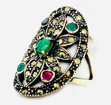 Load image into Gallery viewer, Sterling Silver Marcasite and Multi Precious Stone Ring