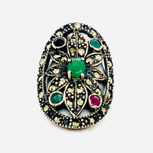 Load image into Gallery viewer, Sterling Silver Marcasite and Multi Precious Stone Ring