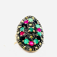 Load image into Gallery viewer, Sterling Silver Marcasite and Multi Precious Stone Ring