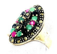 Load image into Gallery viewer, Sterling Silver Marcasite and Multi Precious Stone Ring