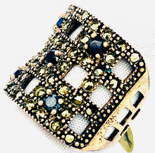 Load image into Gallery viewer, Sterling Silver Marcasite and Sapphire Square Cocktail Ring