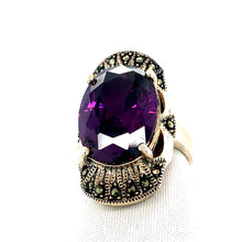 Load image into Gallery viewer, Sterling Silver Marcasite and Amythest Ring
