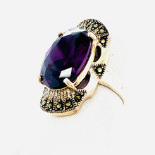 Load image into Gallery viewer, Sterling Silver Marcasite and Amythest Ring