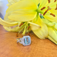 Load image into Gallery viewer, Aquamarine Diamond Ring in 14K White Gold