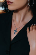 Load image into Gallery viewer, Cross with Blue Sapphire Pendant set in 14K White Gold
