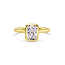 Load image into Gallery viewer, Radiant Lab Grown Diamond Solitaire Ring with Bezel set in 14K Yellow Gold
