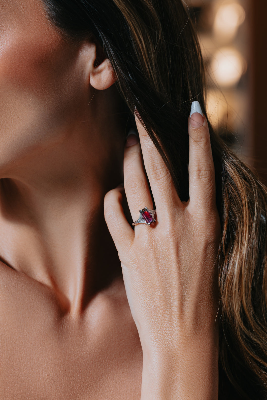 Watermelon Tourmaline And Diamond Ring