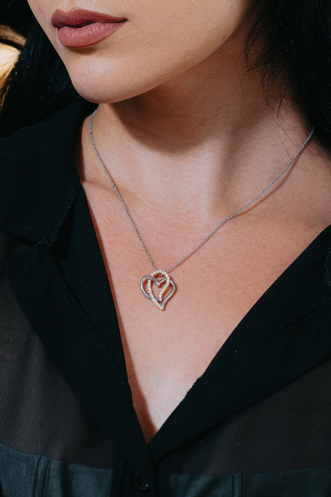 Double Heart Diamond Rose Gold Necklace