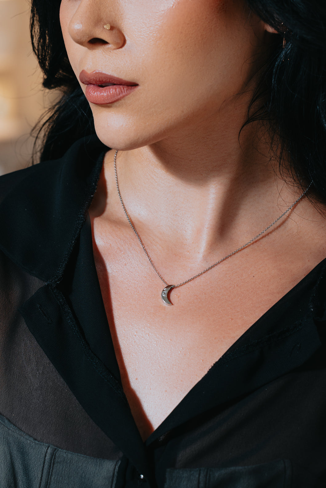 Moon Shaped Diamond Crescent Moon Necklace