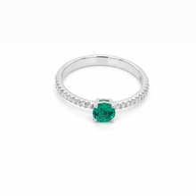Load image into Gallery viewer, Round Zambian Emerald with 22 Diamonds Set in 18K White Gold

