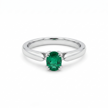 Load image into Gallery viewer, Oval Colombian Emerald Ladies Ring Set in 14K White Gold
