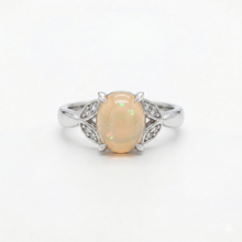 Load image into Gallery viewer, Cabochon Ethiopian Opal with Diamonds Ladies Ring Set in 14K White Gold
