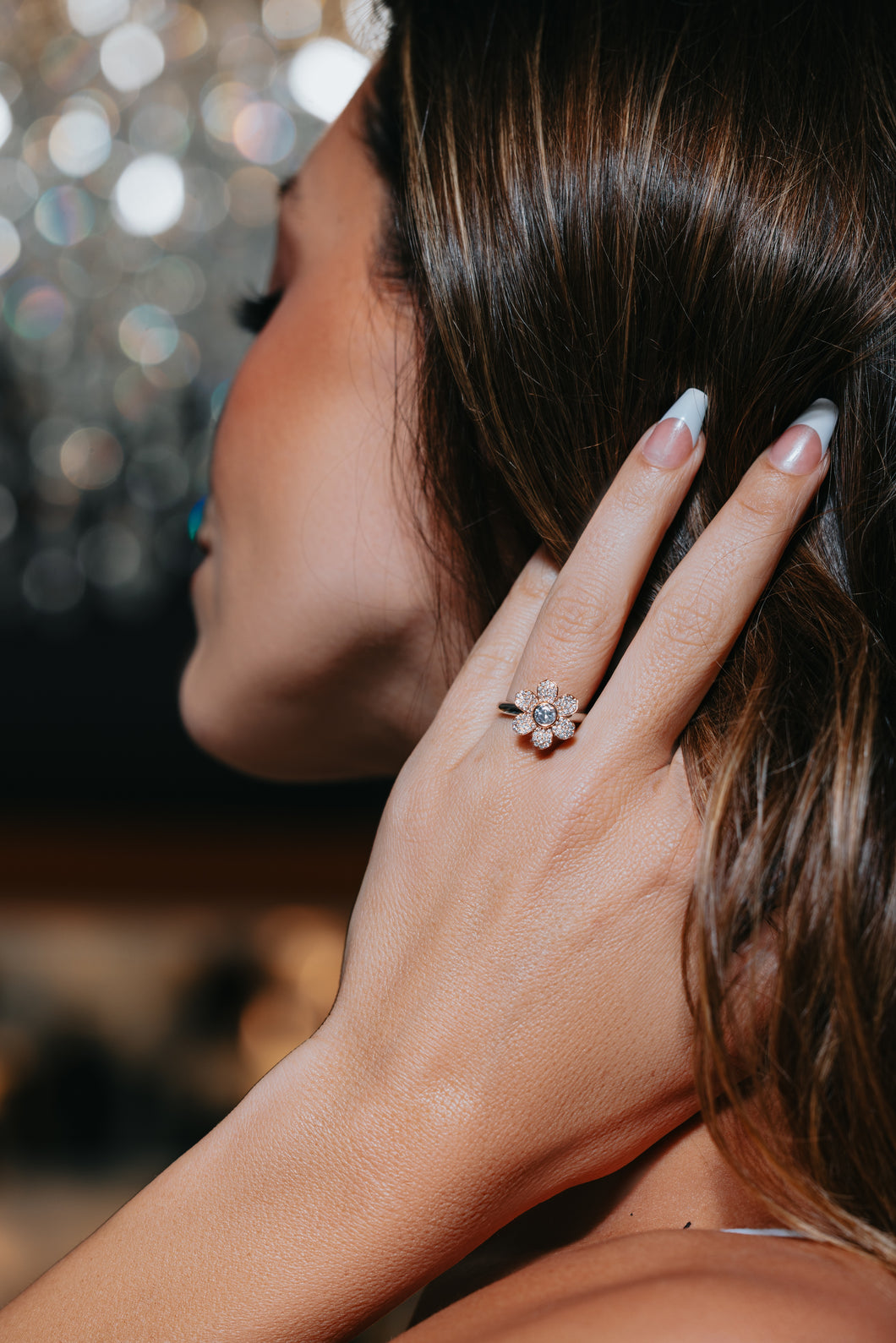 Pink Diamond Flower Ring