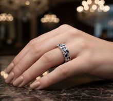 Load image into Gallery viewer, Blue Sapphire &amp; Diamond Halfway Band Ring in 18K White Gold

