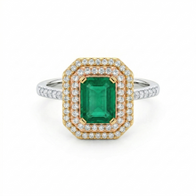 Load image into Gallery viewer, Colombian Emerald 1.10CT Diamond Ring set in 14k White, Yellow and Rose Gold
