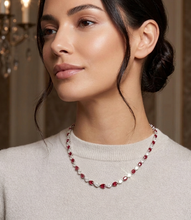 Load image into Gallery viewer, Pear Shape Burmese Ruby &amp; Diamond Tennis Necklace set in 18K White Gold
