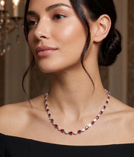 Load image into Gallery viewer, Pear Shape Burmese Ruby &amp; Diamond Tennis Necklace set in 18K White Gold
