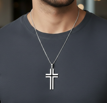Load image into Gallery viewer, Cross Pendant with Onyx Center in 14K White Gold
