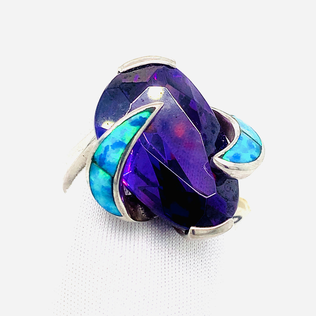 Amethyst and Opal Sterling Silver Ring