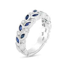 Load image into Gallery viewer, Blue Sapphire &amp; Diamond Halfway Band Ring in 18K White Gold
