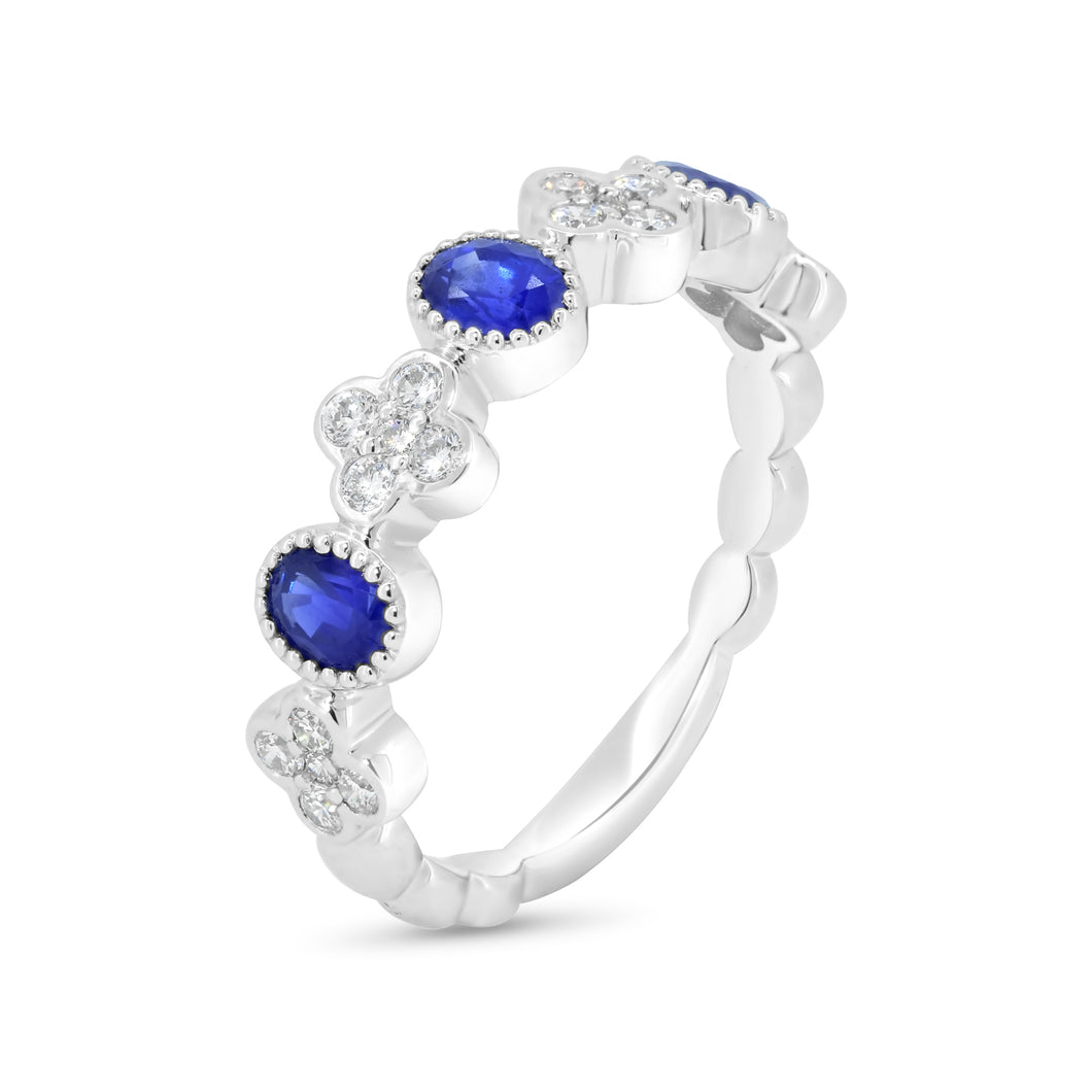 Oval Blue Sapphires & Diamond Ring.