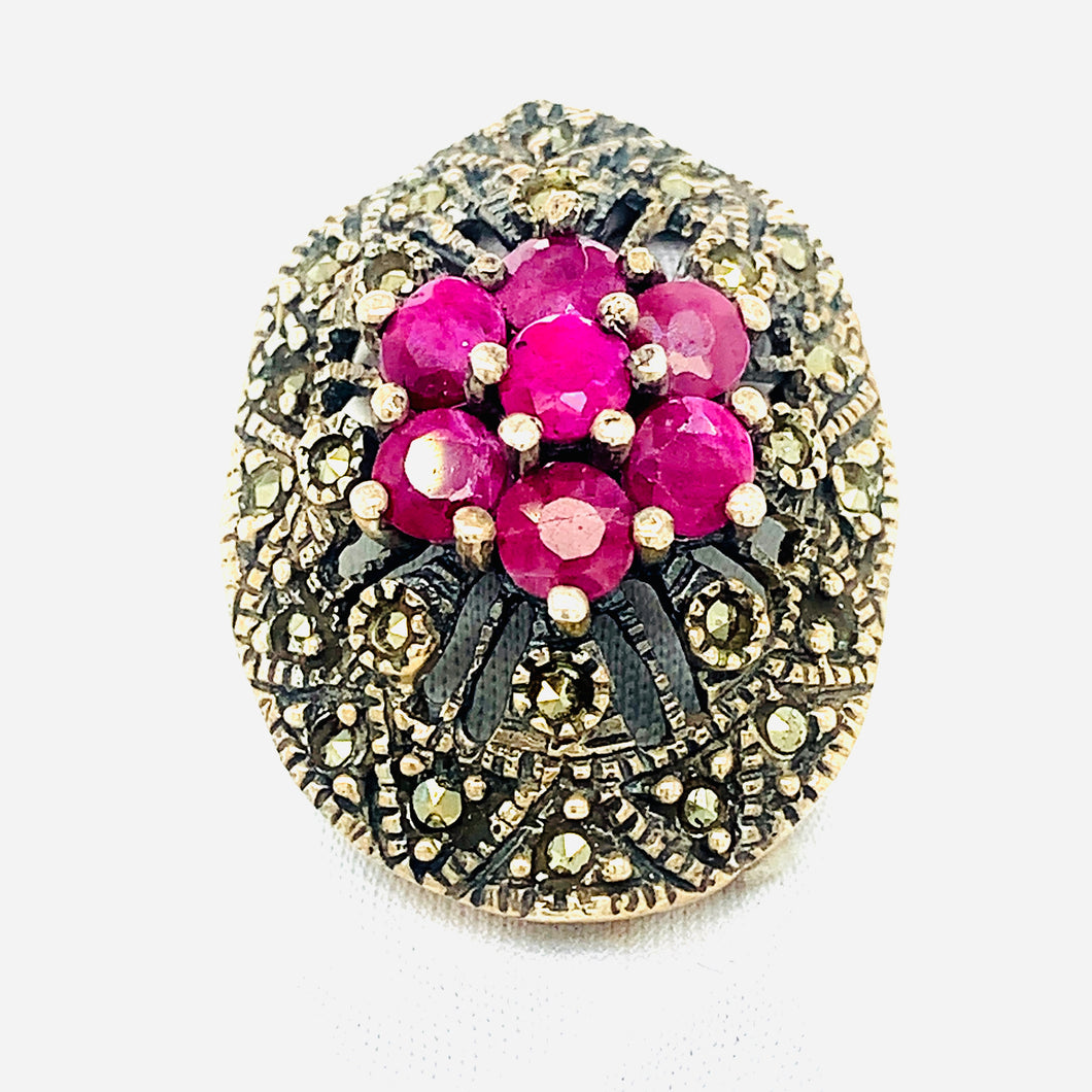 Sterling Silver Marcasite And Ruby Ring