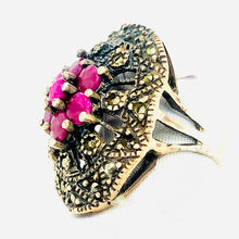 Load image into Gallery viewer, Sterling Silver Marcasite And Ruby Ring
