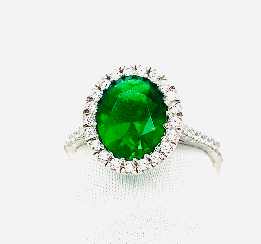 Sterling Silver Green and Clear CZ Ring
