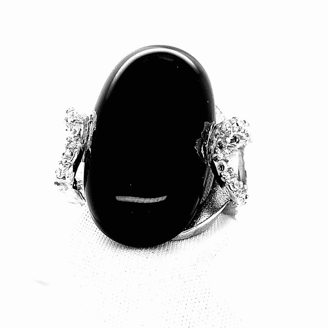 Sterling Silver Onyx and CZ Ring