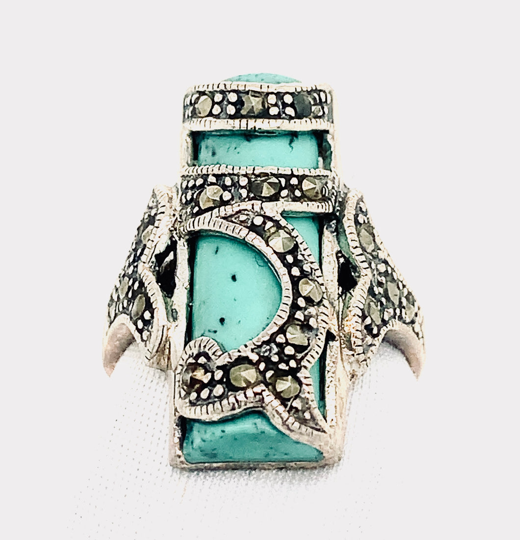 Sterling Silver Turquoise and Marcasite Ring